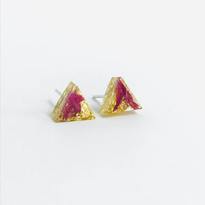 Pink and Gold resin triangle stud earrings